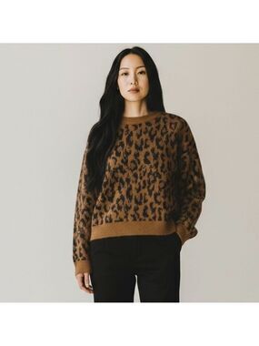 𝅺nordstrom fun stripe sweater brown dachshund leopard spots size L GL439068BG